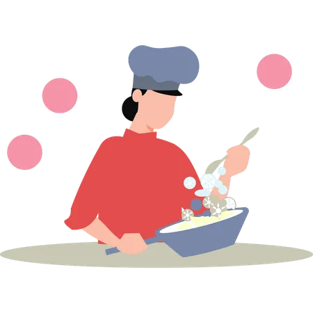 Female Chef Cooking Food  Illustration