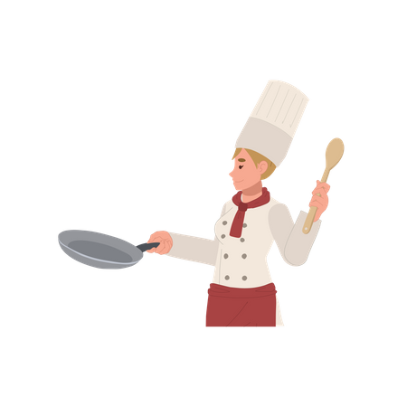 Female chef cooking food  Illustration