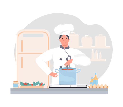 Female Chef Cooking Food  Illustration