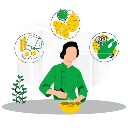 Female chef cooking healthy breakfast  Illustration