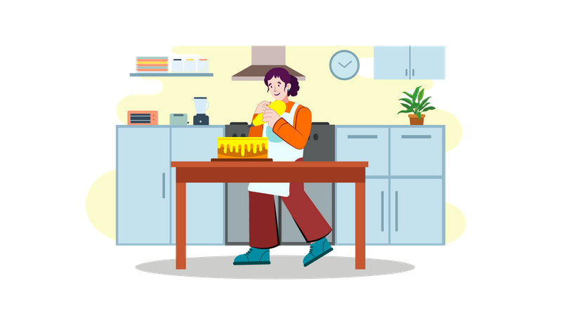 Female chef cooking in kitchen  Illustration