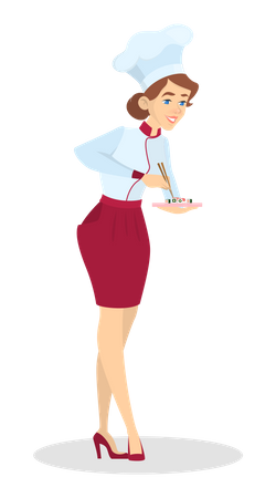 Female chef cooking sushi Illustration