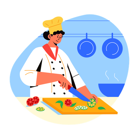 Female Chef cutting vegetable  Illustration