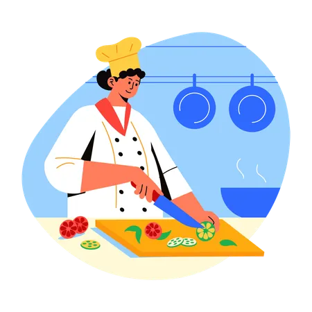 Female Chef cutting vegetable  Illustration