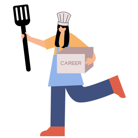 Female chef finding kitchen cooking career  Illustration