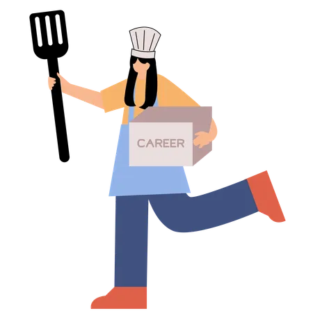 Female chef finding kitchen cooking career  Illustration