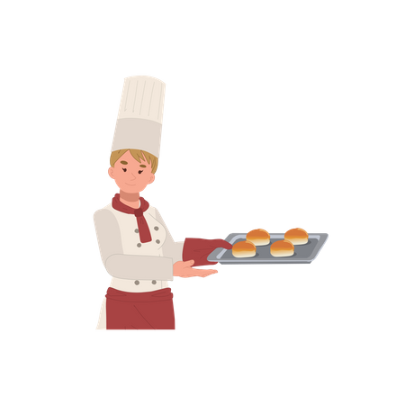 Female chef freshly baked bread  일러스트레이션