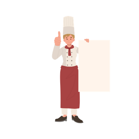 Female chef holding blank placard Illustration