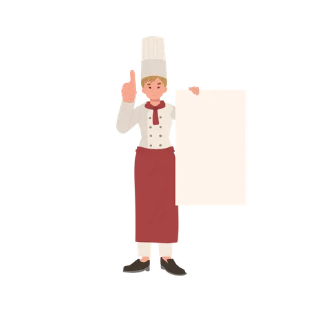 Female chef holding blank placard  Illustration