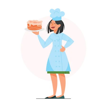 Female chef holding cake  Illustration