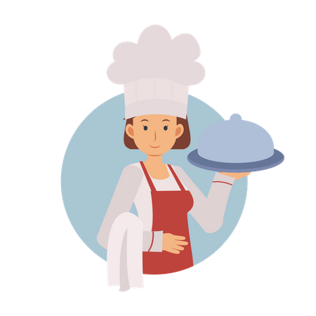 Female Chef Holding Dish Illustration