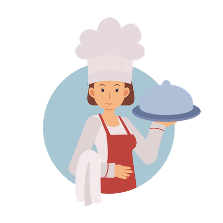 Female Chef Holding Dish  Illustration