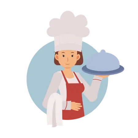 Female Chef Holding Dish  Illustration