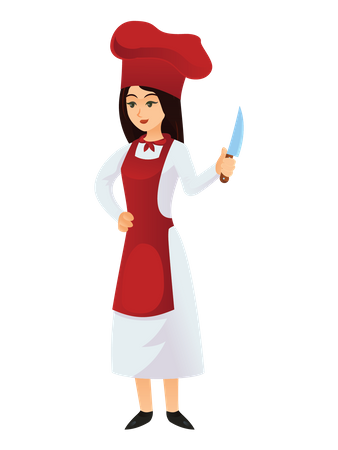 Female chef holding knife in hand Illustration