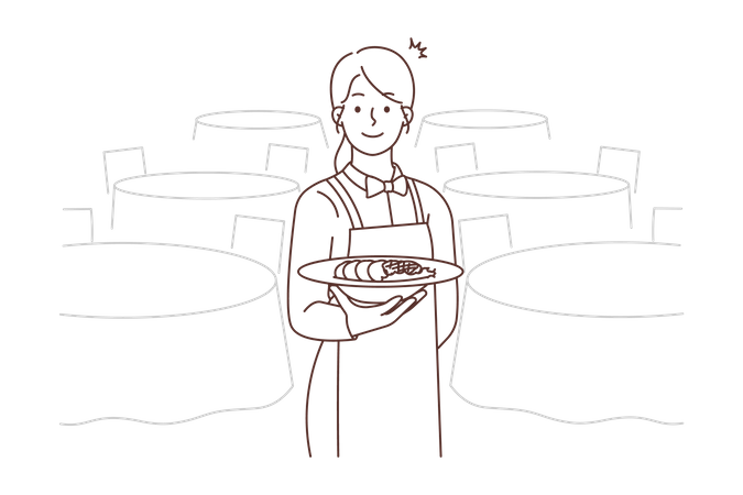 Female chef holding order dish  Illustration