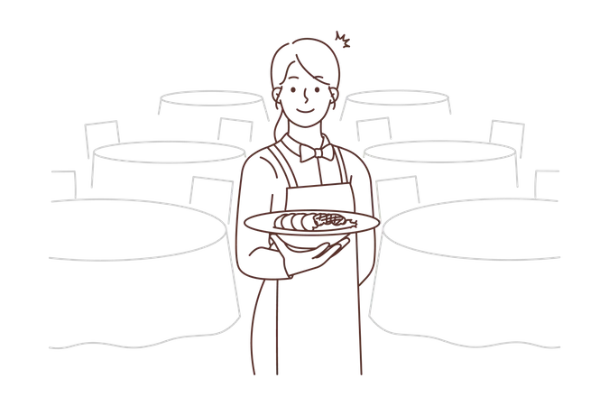 Female chef holding order dish  Illustration