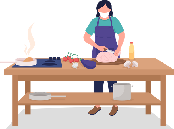 Female chef in face mask  Illustration