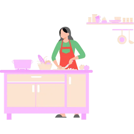 A Female Is Cutting The Vegetables Illustration