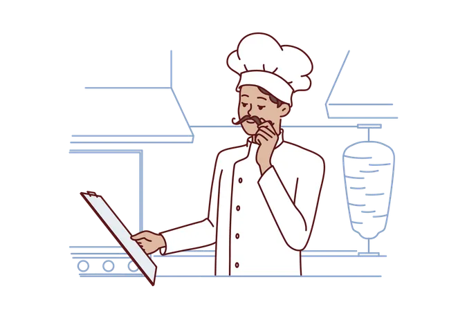 Female chef is preparing recipe in restaurant  Illustration