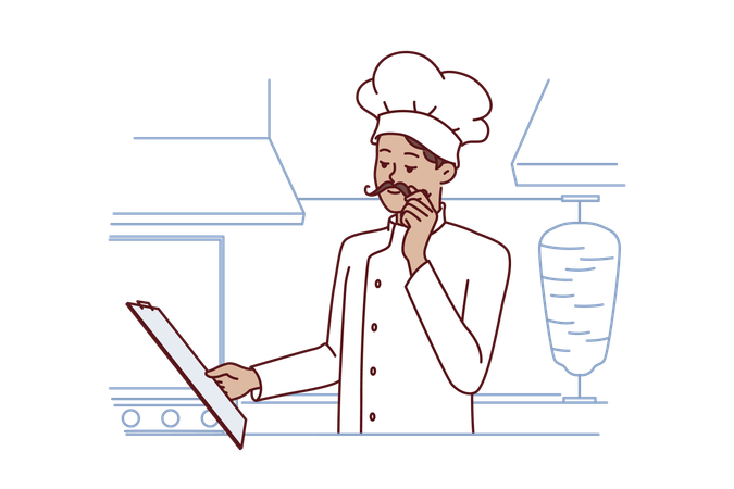 Female chef is preparing recipe in restaurant  일러스트레이션
