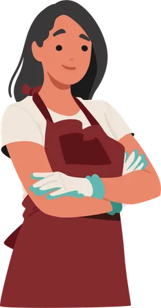 Confident Woman Stands With Crossed Arms Donning An Apron And Garden Gloves Ready For A Day Of Gardening Gardener Or Farmer Female Character Ready For Work Cartoon People Vector Illustration Illustration