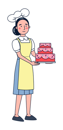 Female chef making cake Illustration