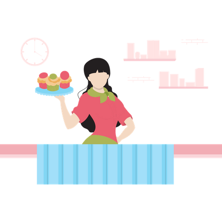 Female chef making cupcakes  Illustration