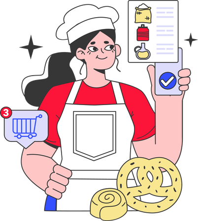 Female chef making sweets  Illustration