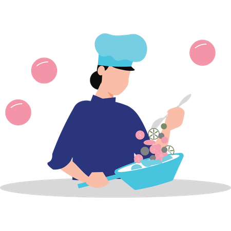Female chef mixing salad  일러스트레이션