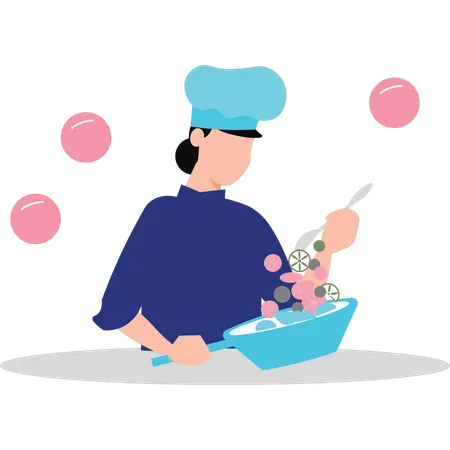Female chef mixing salad  Illustration