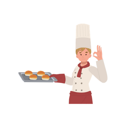 Female chef showing ok gesture  Illustration