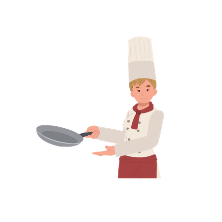 Female chef showing pan  Illustration