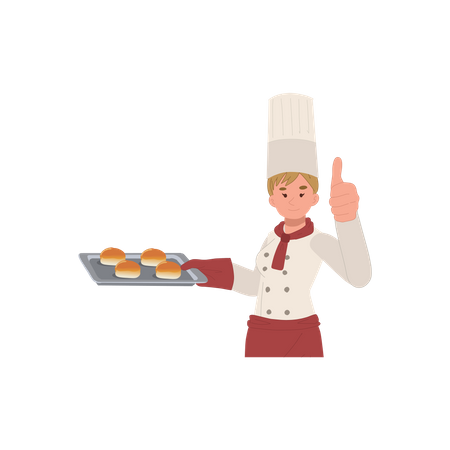 Female chef showing up gesture  Illustration