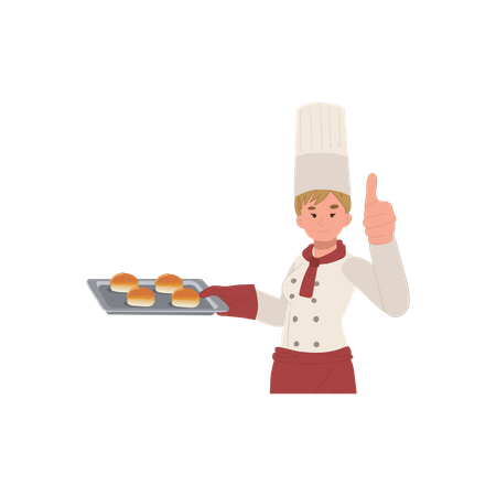 Female chef showing up gesture  Illustration