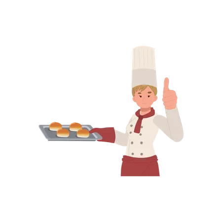 Female chef showing up gesture  Illustration