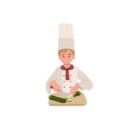 Female chef slicing fresh vegetable  Illustration