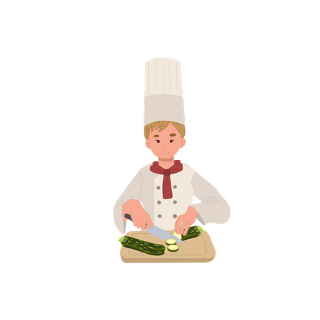 Female chef slicing fresh vegetable  Illustration