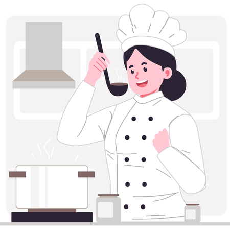 Female chef tasting food in kitchen  Illustration