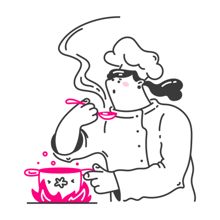 Female chef tasting soup  Illustration