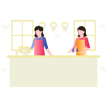 Female chef team making food  Illustration