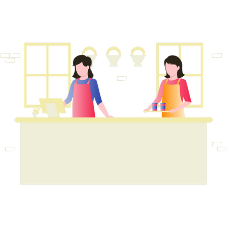 Female chef team making food  Illustration