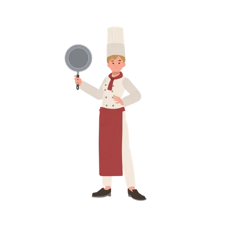 Female chef with cooking pan  Illustration