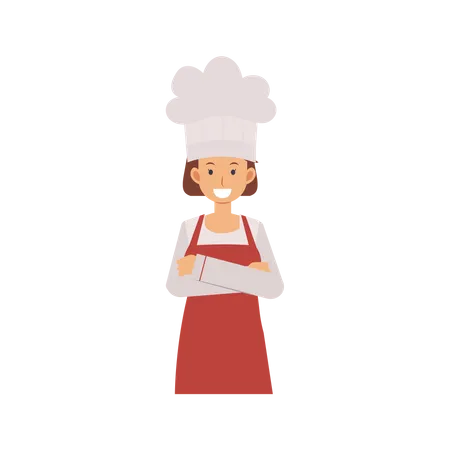 Confident Female Chef In A Cook Coat Flat Vector Cartoon Character Illustration