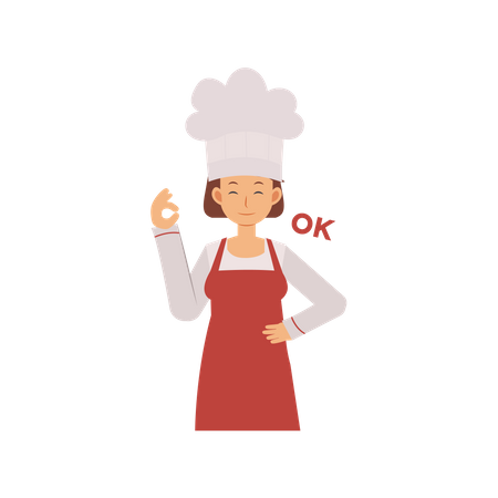 Female Chef With Ok Hand Gesture  Illustration