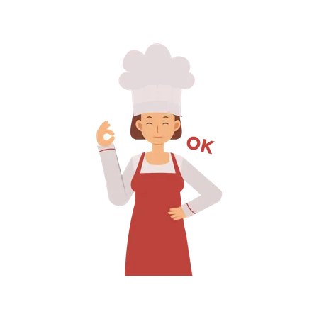 Female Chef With Ok Hand Gesture  Illustration