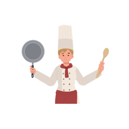 Female chef working at restaurant  Illustration