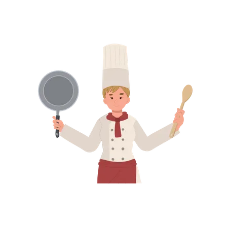 Female chef working at restaurant  Illustration