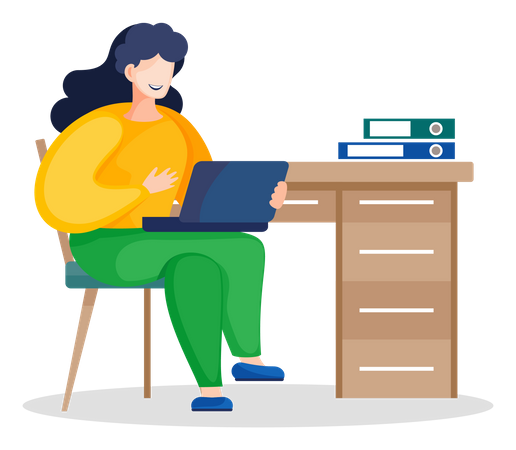 Female chemist student sits at desk  Illustration