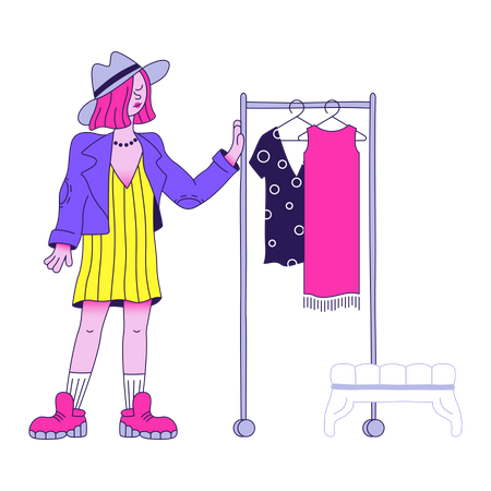 Female chooses clothes for showroom  Illustration