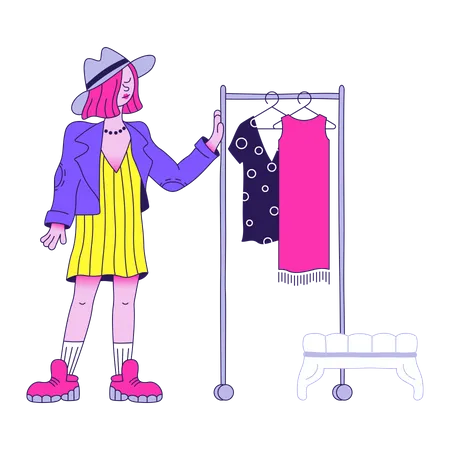 Female chooses clothes for showroom  Illustration